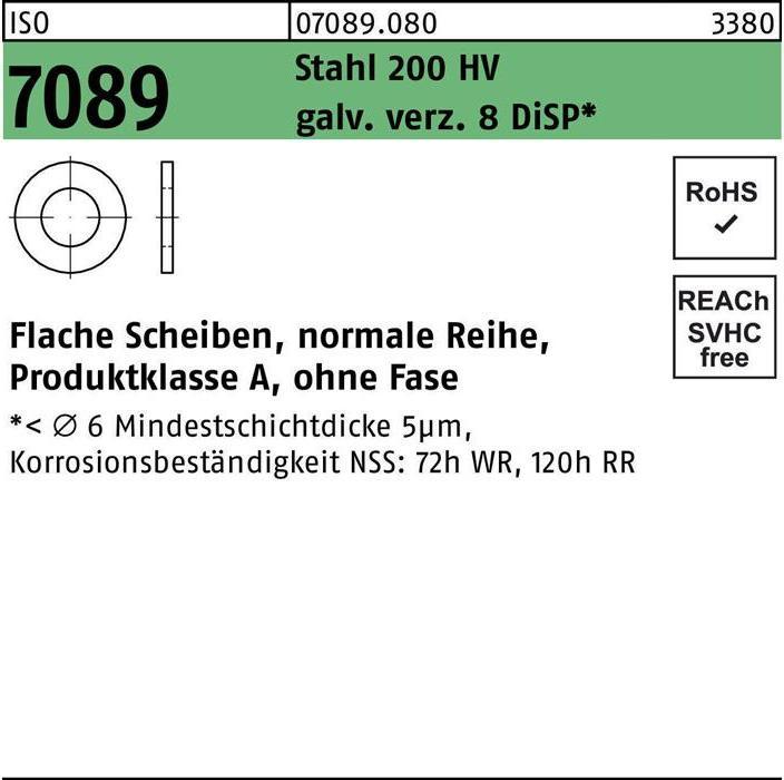 Produktbild Bufab Unterlegscheibe ISO 7089 o.Fase 30 Stahl 200 HV galvanisch verzinkt 8 DiSP