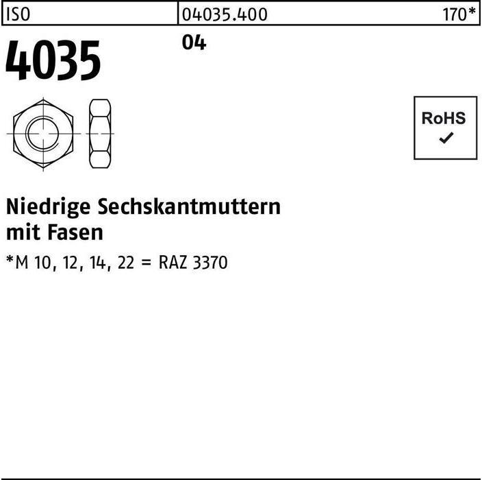 Actual product image Hexagon nut ISO 4035 low w.chamfers M 3 Free cutting steel (M3)