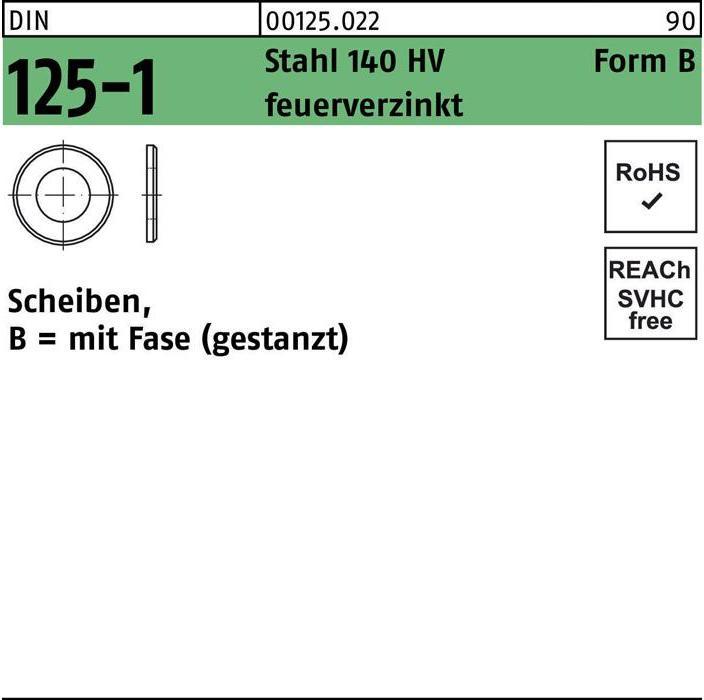 Actual product image Washer DIN 125-1 Form B 50 x92 x8 Steel 140 HV hot-dip galvanised punched