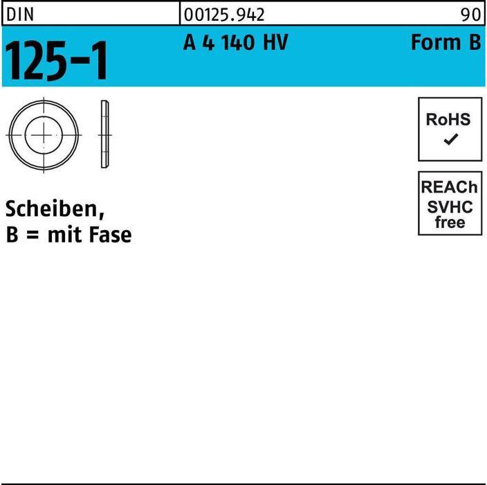 Produktbild Unterlegscheibe DIN 125-1 Form B 13 x24 x2,5 A 4 140 HV