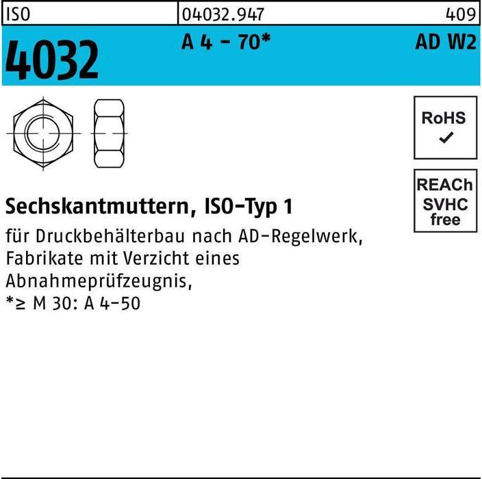 Produktbild Bufab Sechskantmutter ISO 4032 M 16 A 4 - 70 AD-W2 (M16)