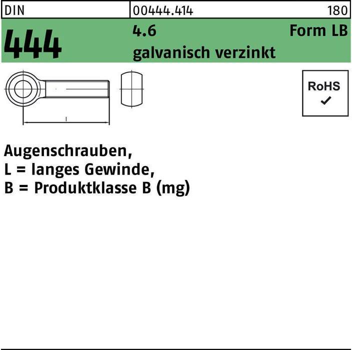 Produktbild Augenschraube DIN 444 Form LB LBM 10 x 50 4.6 galvanisch verzinkt (25 Schrauben pro Stück)