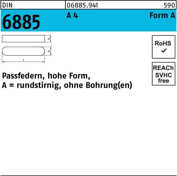 Produktbild Passfeder DIN 6885 Form A rundstirnig/o.Bohrung A 6 x 6 x 16 A 4