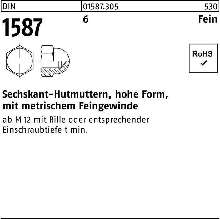 Produktbild Sechskanthutmutter DIN 1587 M 14 x 1,5 SW 22 6 hohe Form Feingewinde