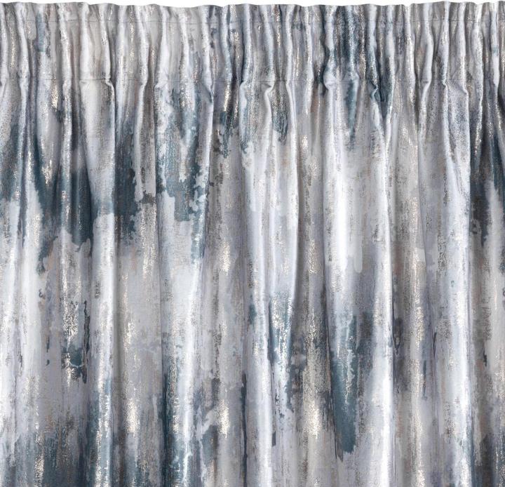Actual product image Eurofirany TINA curtain in soft velvet with worn pattern and gold print, silver-coloured, grey, 140 x 270 cm (140 x 270 cm)