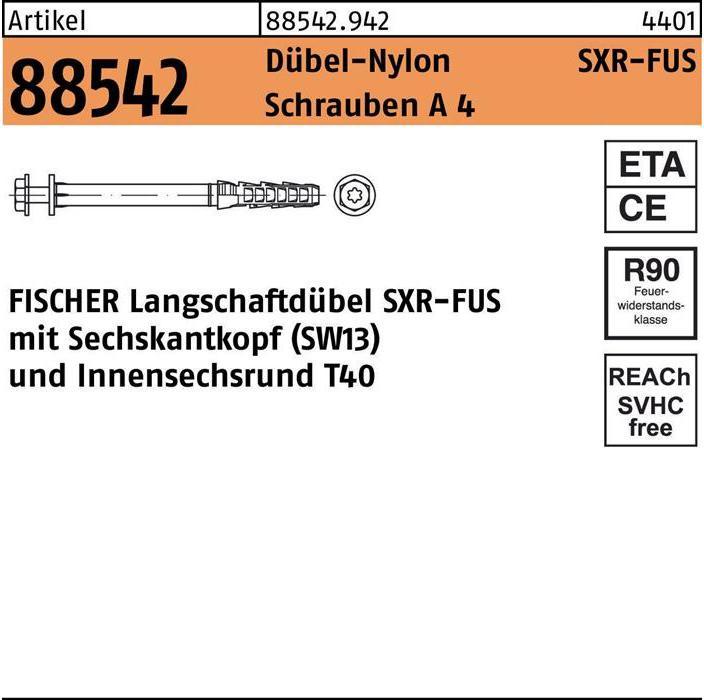 Produktbild Fischer Rahmendübel R 88542 SXR 10x200 FUS Schrauben A 4/Dübel-Nylon (50 Stk.)
