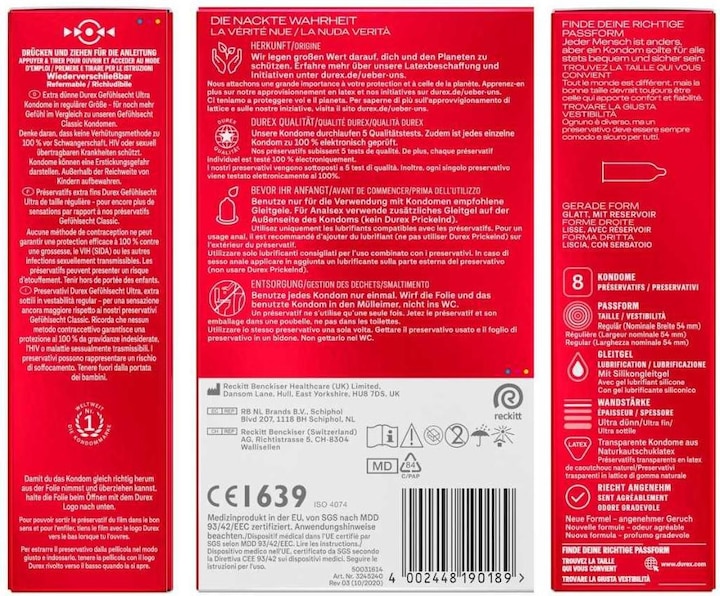 Valori nutrizionali e ingredienti Durex Sensitive Ultra (8 pz.)