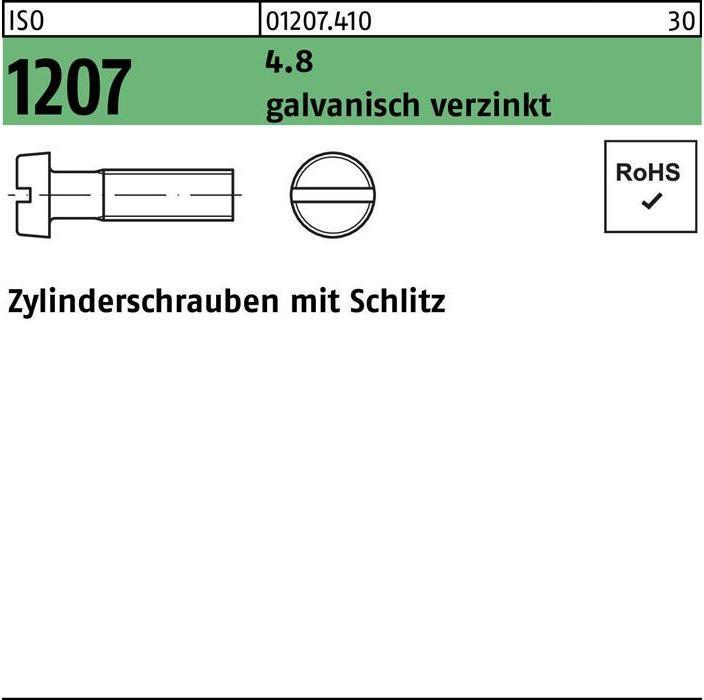 Produktbild Zylinderschraube ISO 1207 m.Schlitz M 3,5 x 10 4.8 galvanisch verzinkt (200 Schrauben pro Stück)