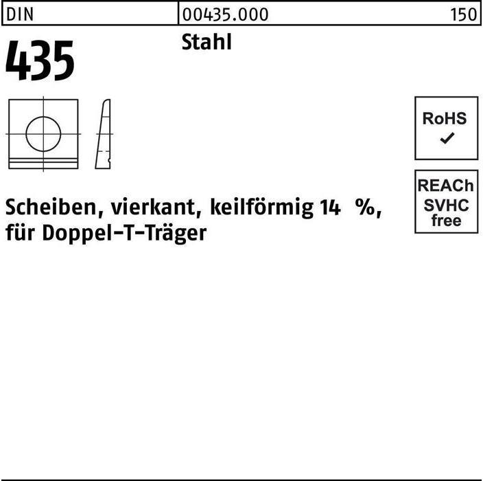 Produktbild I-Scheibe DIN 435 vierkant keilförmig 11 Stahl Neigung 14%