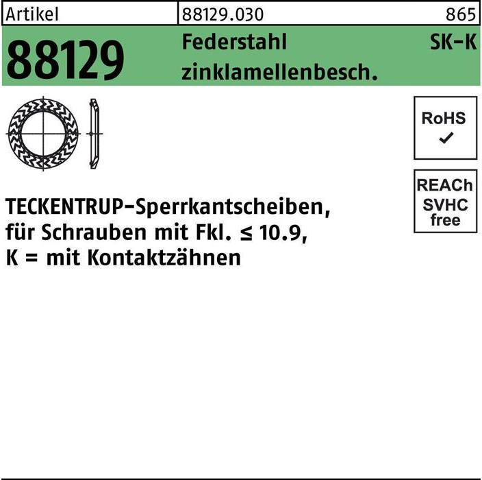 Produktbild Teckentrup Sperrkantscheibe R 88129 K 4x 8,2 x0,8 Federstahl zinklamellenbeschichtet