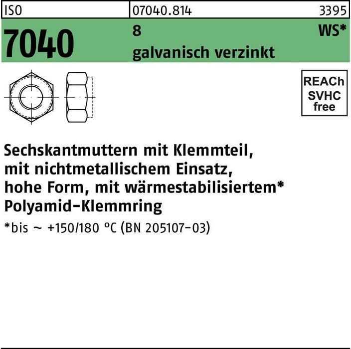 Produktbild Sechskantmutter ISO 7040 m.Klemmteil M 8 8 galvanisch verzinkt brauner Ring (M8)