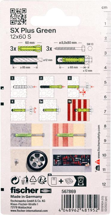 Actual product image Fischer Dowel SX Plus Green 12x60 S K (3 pcs.)