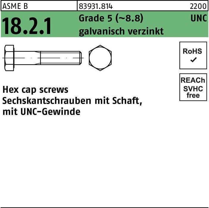 Produktbild Sechskantschraube R 83931 m.UNC-Gewinde/Schaft 3/4 x 5 Grade 5 (8.8) galvanisch verzinkt (25 Schrauben pro Stück)