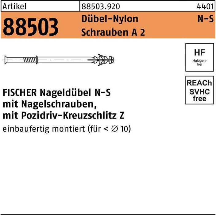 Image du produit Fischer Tampon à clouer R 88503 N-S 8 x 80/40 Vis A 2/tampon en nylon (50 pcs)