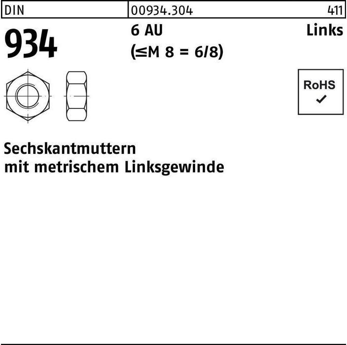 Produktbild Sechskantmutter DIN 934 links M 24 -LH 6 Automatenstahl (M24)