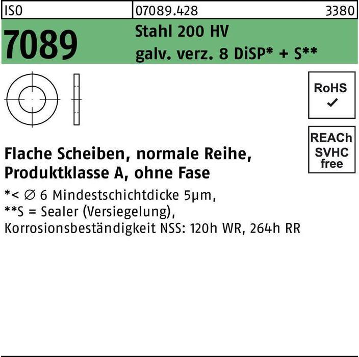 Produktbild Bufab Unterlegscheibe ISO 7089 o.Fase 5 Stahl 200 HV galv.verzinkt 8 DiSP+S