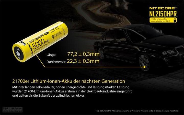 Actual product image Nitecore Li-Ion battery 21700, 5000mAh, NL2150HPR USB-C