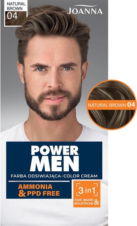 Productafbeelding Joanna Power Men Colour Cream 3In1 Haar Baard Snor Mannen Verf 04 Natuurlijk Bruin 30G (04 Natuurlijk bruin)