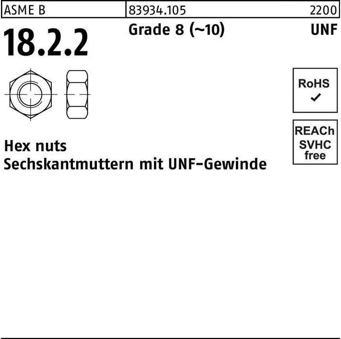 Produktbild Sechskantmutter R 83934 m.UNF-Gewinde 1/4 Grade 8 (10)