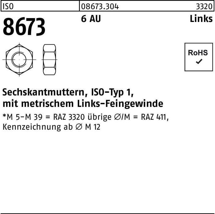 Immagine prodotto Dado esagonale ISO 8673 sinistro M 30 x 2 6 Acciaio da taglio libero (M30)