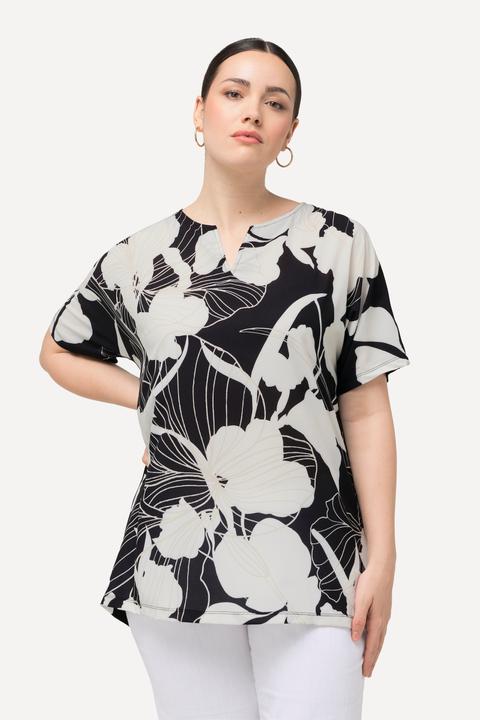Produktbild Ulla Popken T-Shirt, Blüten, Oversized, Tunika-Ausschnitt, Halbarm (58)
