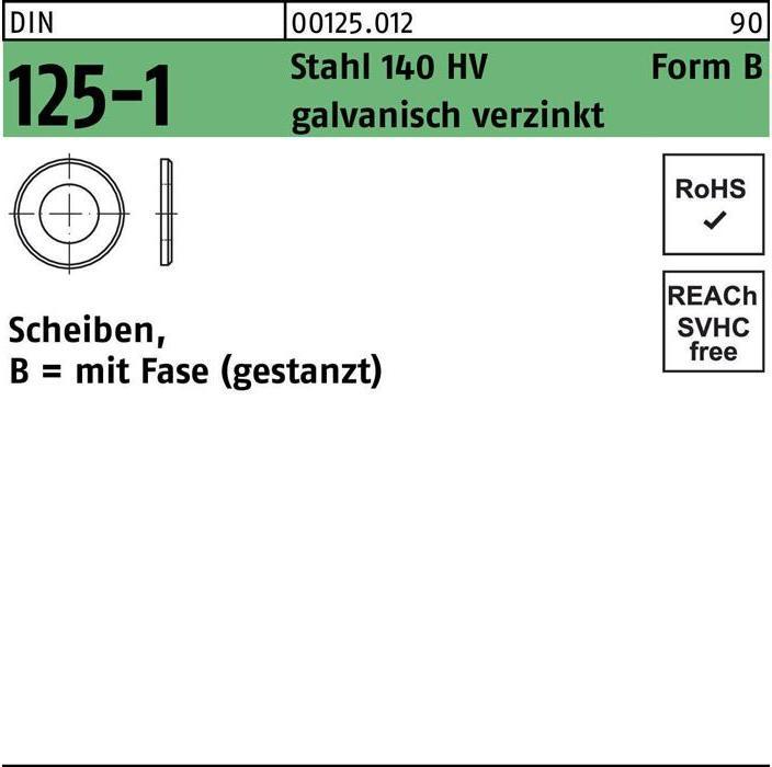 Produktbild Unterlegscheibe DIN 125-1 Form B 21 x 37 x3 Stahl 140 HV galv. verzinkt gestanzt