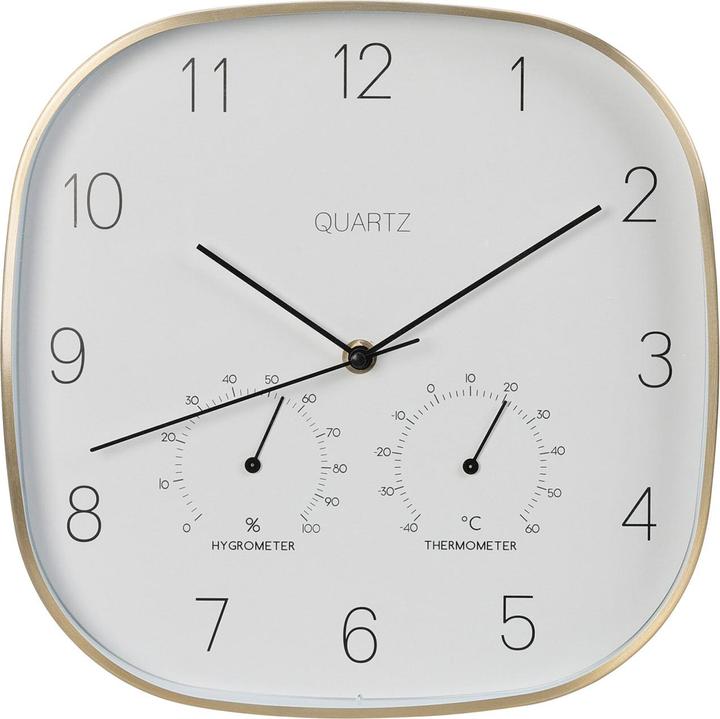 Produktbild H & S Collection Wanduhr mit Thermo- und Hygrometer, Alu-Rahmen, gold, Ø 28,5 cm (28.50 cm)