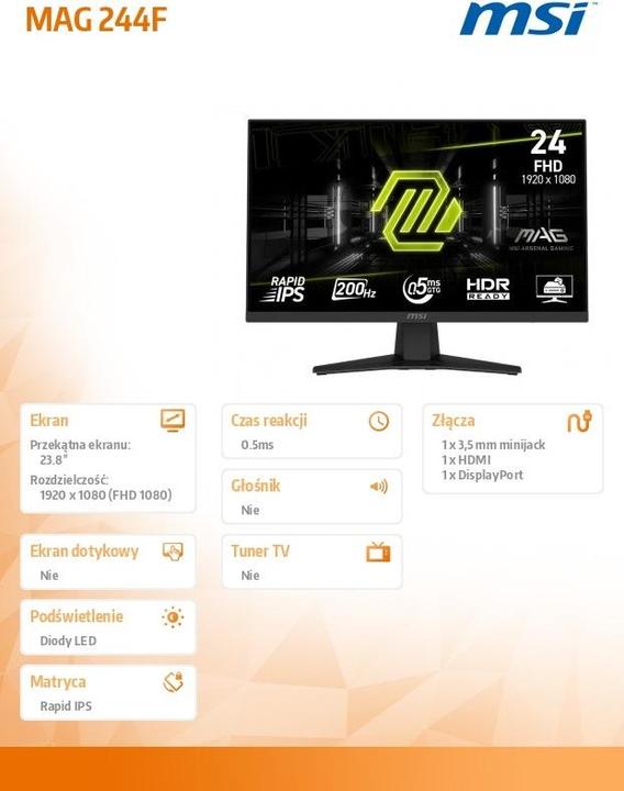 Image du produit MSI MAG 244F (1920 x 1080 pixels, 23.80")