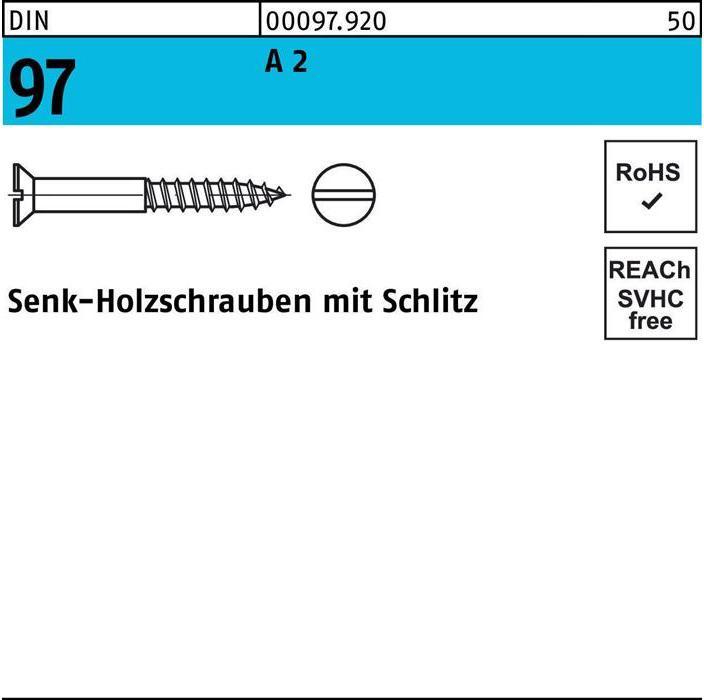 Productafbeelding Houtschroef DIN 97 verzonken kop sleuf 3 x 20 A 2 (200 Schroeven per stuk)