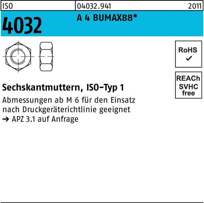 Produktbild Bufab Sechskantmutter ISO 4032 M 16 A 4 BUMAX88 (M16)