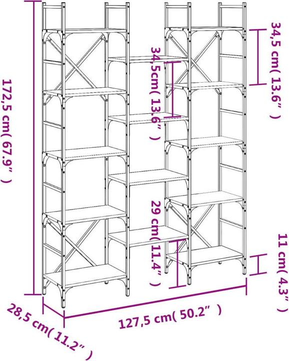 Produktbild vidaXL Bücherregal (127.50 x 28.50 x 172.50 cm)