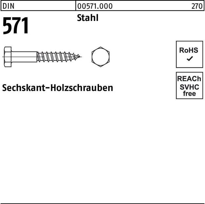 Actual product image Hexagon wood screw DIN 571 10 x 60 steel (100 Screws per piece)
