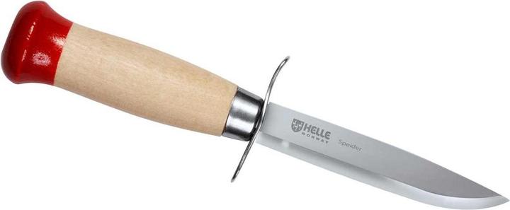 Helle Gürtelmesser SPEIDER 04P, rostfrei, 12C27 Stahl, Fingerschutz, Birkenholz, Lederscheide mit P (9 cm)