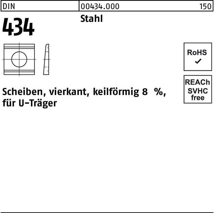 Actual product image Washer DIN 434 square wedge-shaped 24 Steel inclination 8%