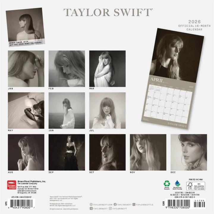 Actual product image Taylor Swift 2026 Square Wall Calendar