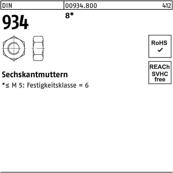Thumbnail - Muttern + Unterlegscheiben, Sechskantmutter DIN 934 M 12 8 (M12)