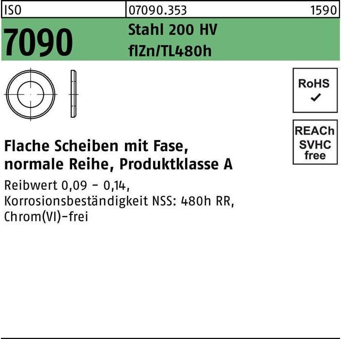 Produktbild Unterlegscheibe ISO 7090 m.Fase 20 St. 200 HV zinkbes Gleitm. flZnnc 480h-L