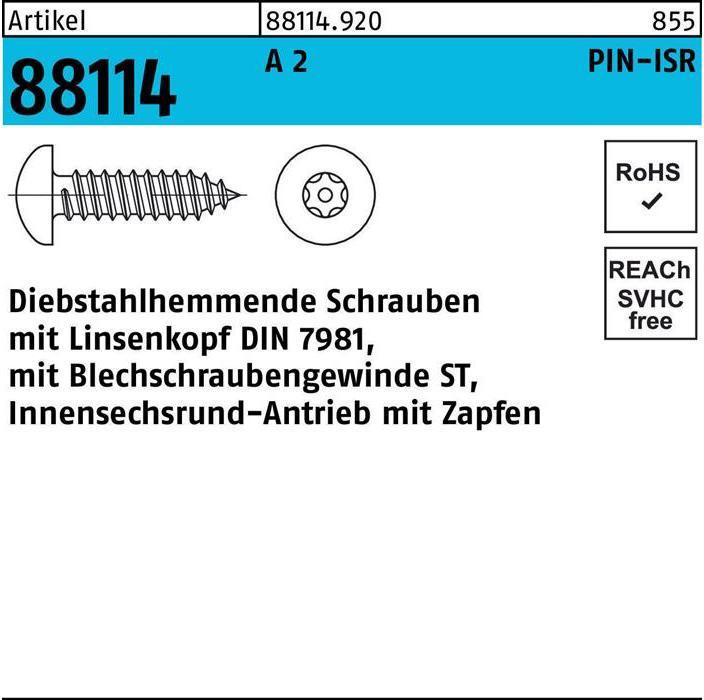 Produktbild Schraube R 88114 diebstahlh. Liko ISR Zapfen 5,5 x 50 A 2 (100 Schrauben pro Stück)