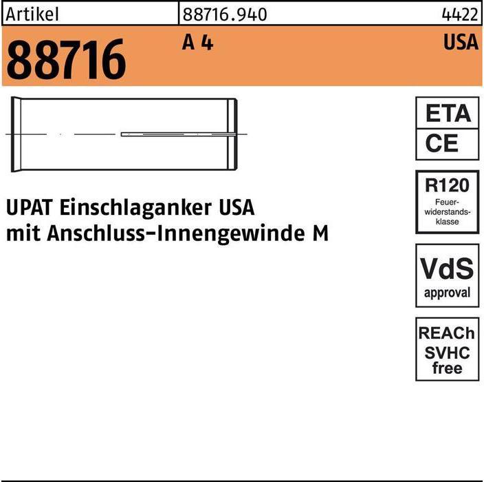 Produktbild Upat Einschlaganker R 88716 USA M 8 A 4 (100 Stk.)
