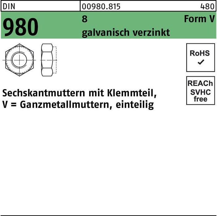 Produktbild Sechskantmutter DIN 980 m.Klemmteil VM 5 8 galvanisch verzinkt (M5)