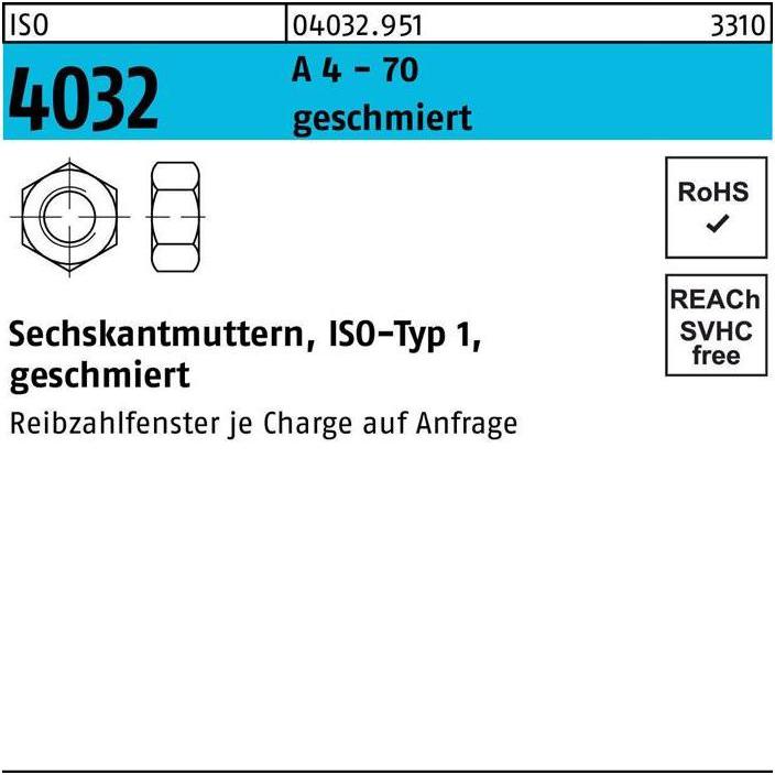 Thumbnail - Bufab, Muttern + Unterlegscheiben, Sechskantmutter ISO 4032 M 20 A 4 - 70 geschmiert (M20)