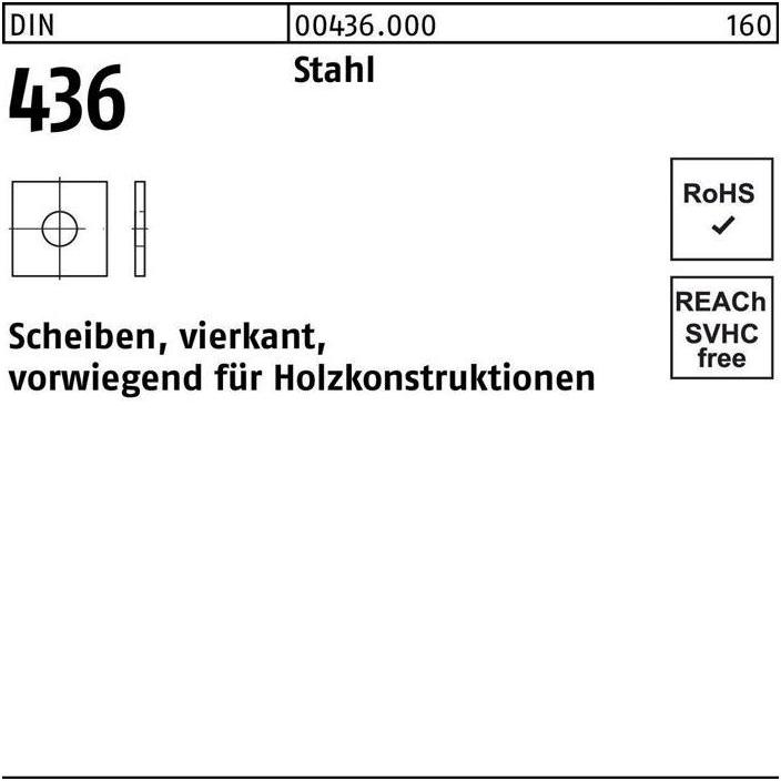 Thumbnail - Zubehör Befestigungstechnik, Unterlegscheibe DIN 436 vierkant 24 x 70 x 6 Stahl