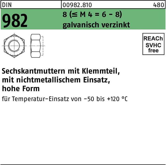 Productafbeelding Zeskantmoer DIN 982 w.spandeel M 5 8 (= M 4 = 6-8) elektrolytisch verzinkt (M5)