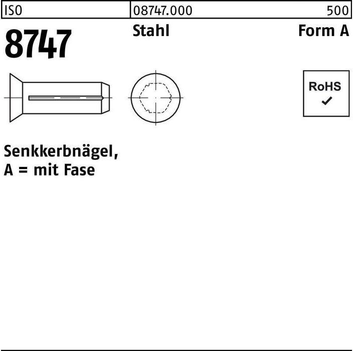 Produktbild Senkkerbnagel ISO 8747 m.Fase 5 x 15 Stahl ISO 8747