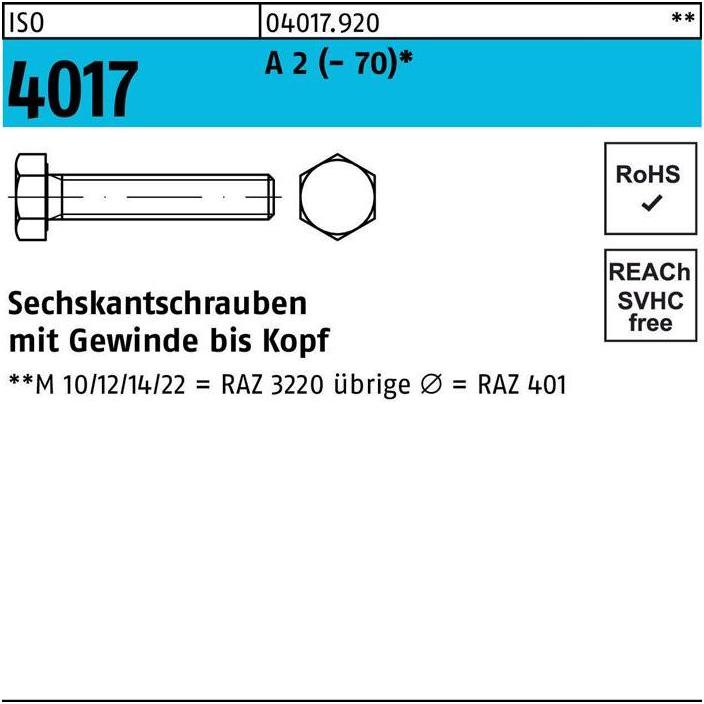 Thumbnail - Bufab, Schrauben, Sechskantschraube ISO 4017 VG M 5 x 45 A 2 (- 70) (200 Schrauben pro Stück)
