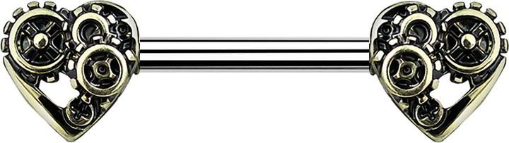 Produktbild Star Piercing Barbell vergoldet Steampunk Herz (Messing, Chirurgenstahl 316L)