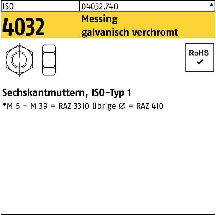 Produktbild Bufab Sechskantmutter ISO 4032 M 5 Messing galvanisch verchromt (M5)