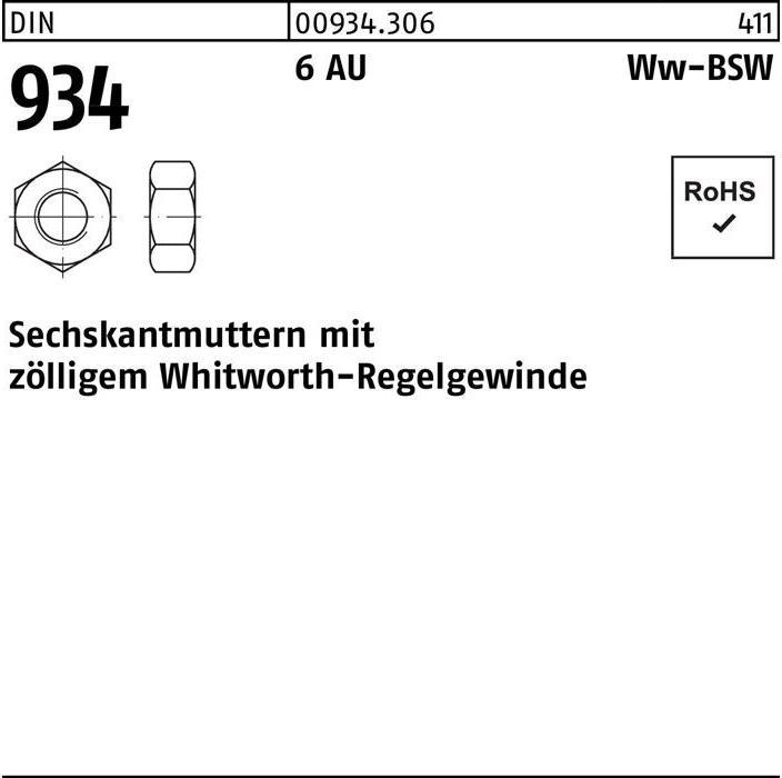 Produktbild Sechskantmutter DIN 934 WW 2 6 Automatenstahl (G2")