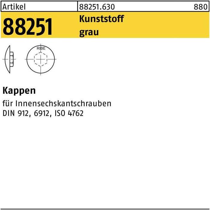 Thumbnail - Zubehör Befestigungstechnik, Kappe R 88251 f.Innen-6-kant 12 M 14 Kunststoff grau