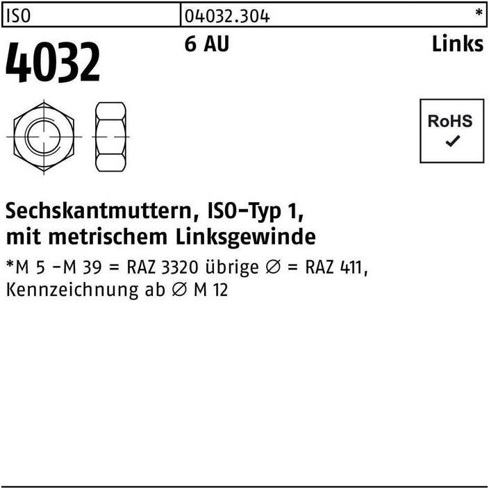 Thumbnail - Bufab, Muttern + Unterlegscheiben, Sechskantmutter ISO 4032 links M 5 6 Automatenstahl (M5)